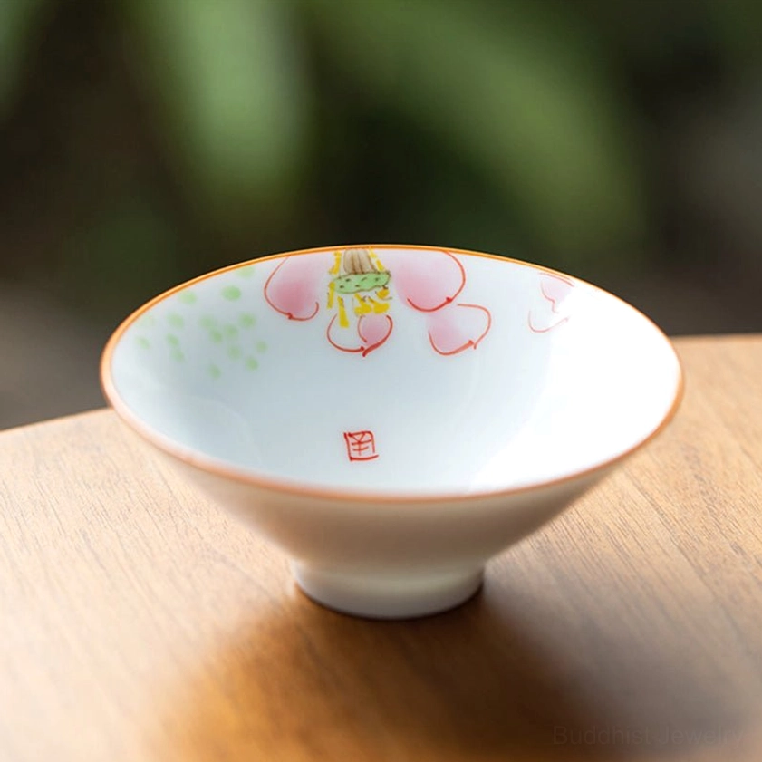Lotus flower hand-painted Buddhist ceramic teacup enlightenment symbolism 50ml