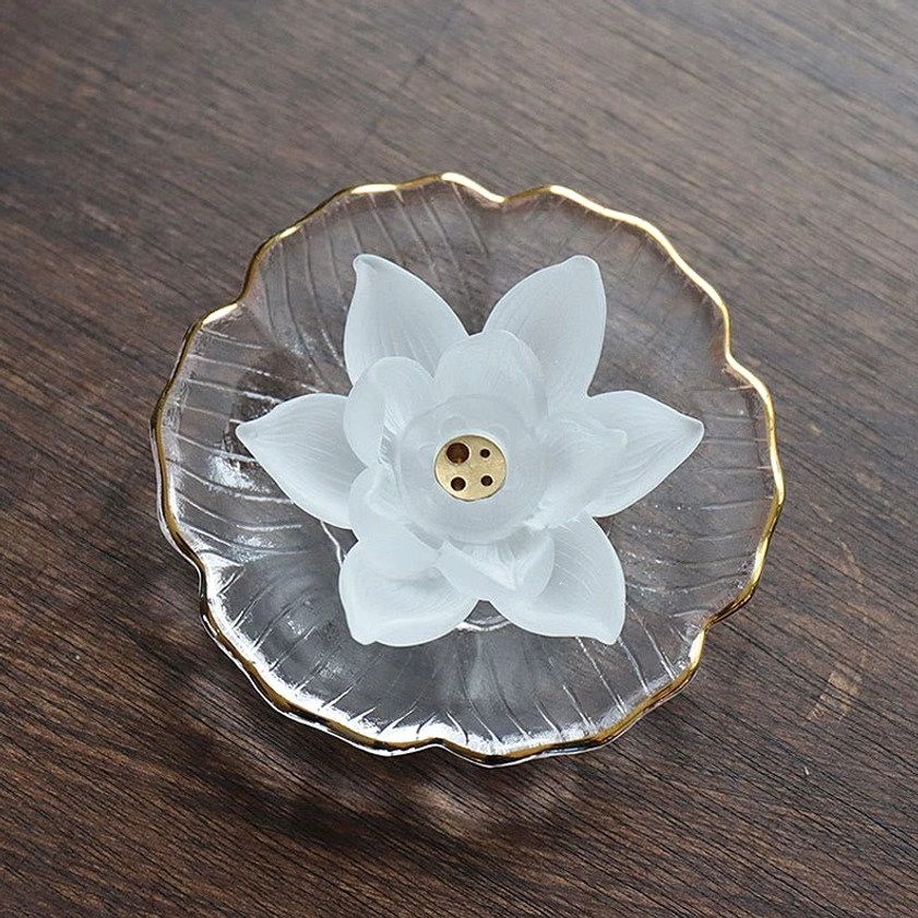White lotus liuli crystal incense holder altar decoration home spiritual space