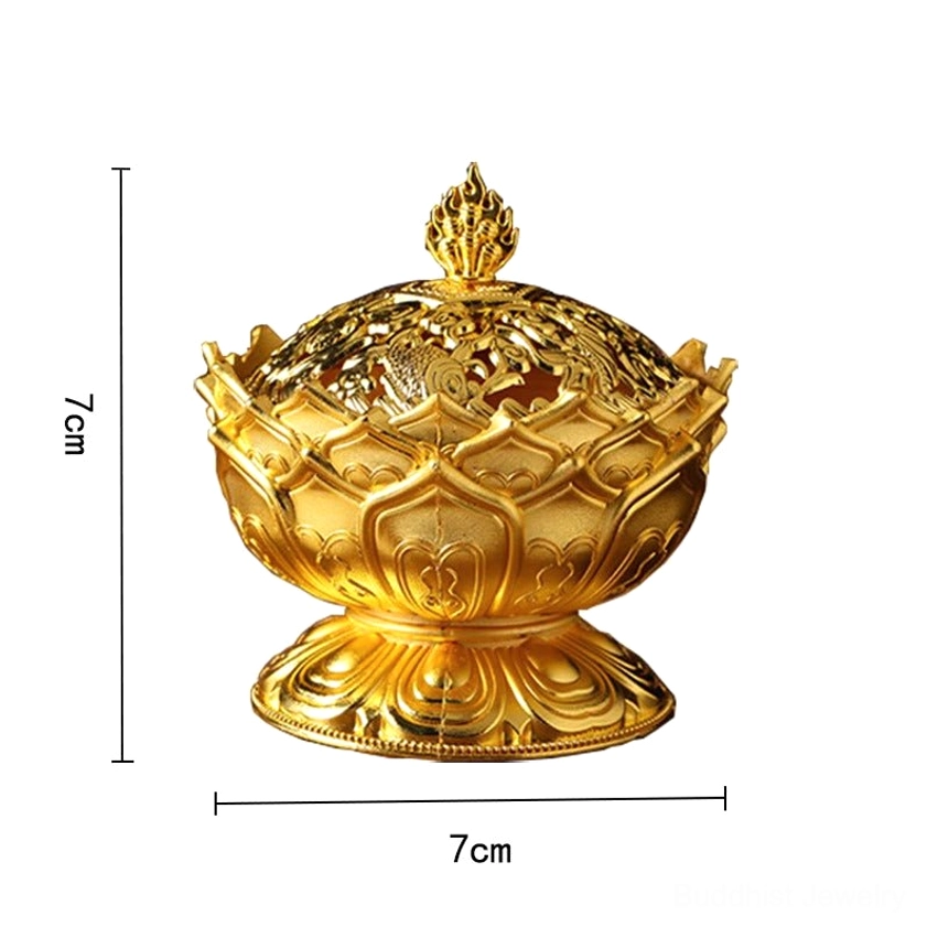 Brass lotus incense holder handcrafted for spiritual practice showing traditional Buddhist design and high quality zinc copper alloy
