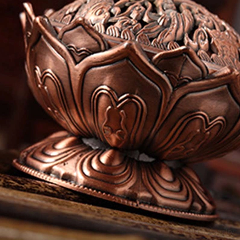 Handcrafted lotus incense burner body close-up highlighting embossed lotus petal details layered pedestal base and quality craftsmanship