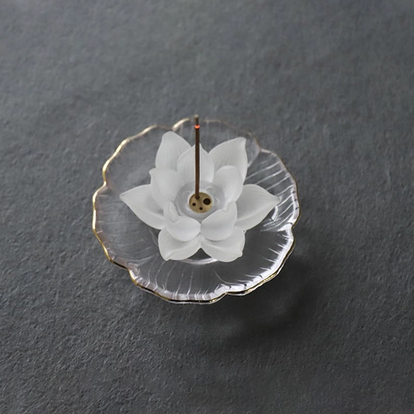Frosted lotus incense burner with leaf tray ceremonial incense burning ritual