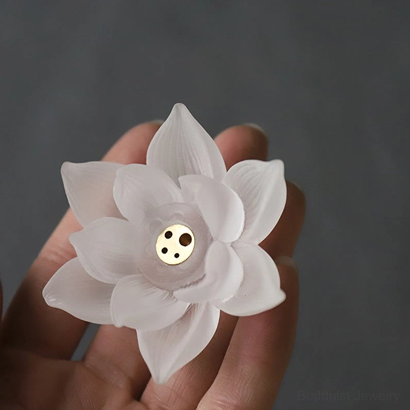 Frosted lotus incense burner yoga studio wellness space mindfulness practice