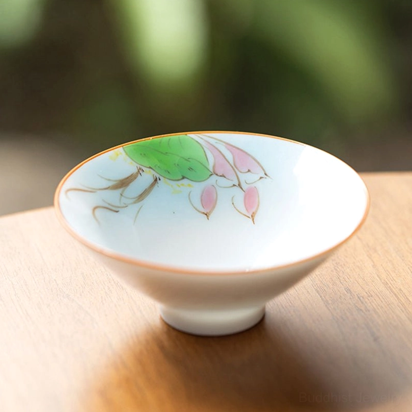 Hand-painted lotus and koi fish porcelain teacup Buddhist symbolism ceramic cup 50ml