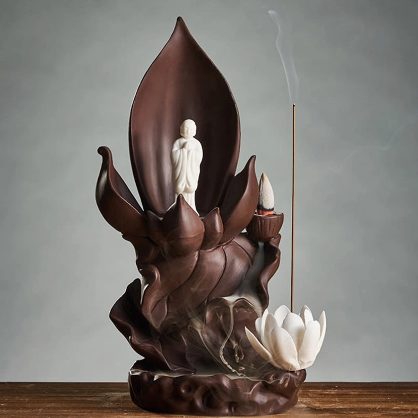 Lotus Ksitigarbha Buddha backflow incense burner with compassion and protection symbolism