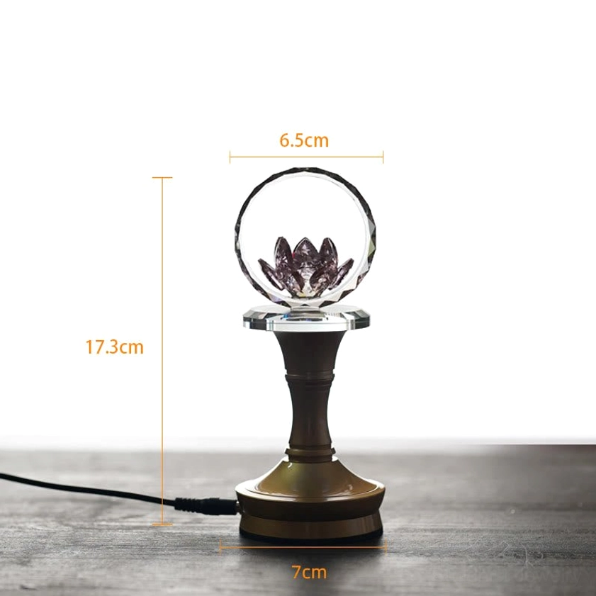 Large lotus crystal lamp with copper brass base plug-in, statement meditation piece