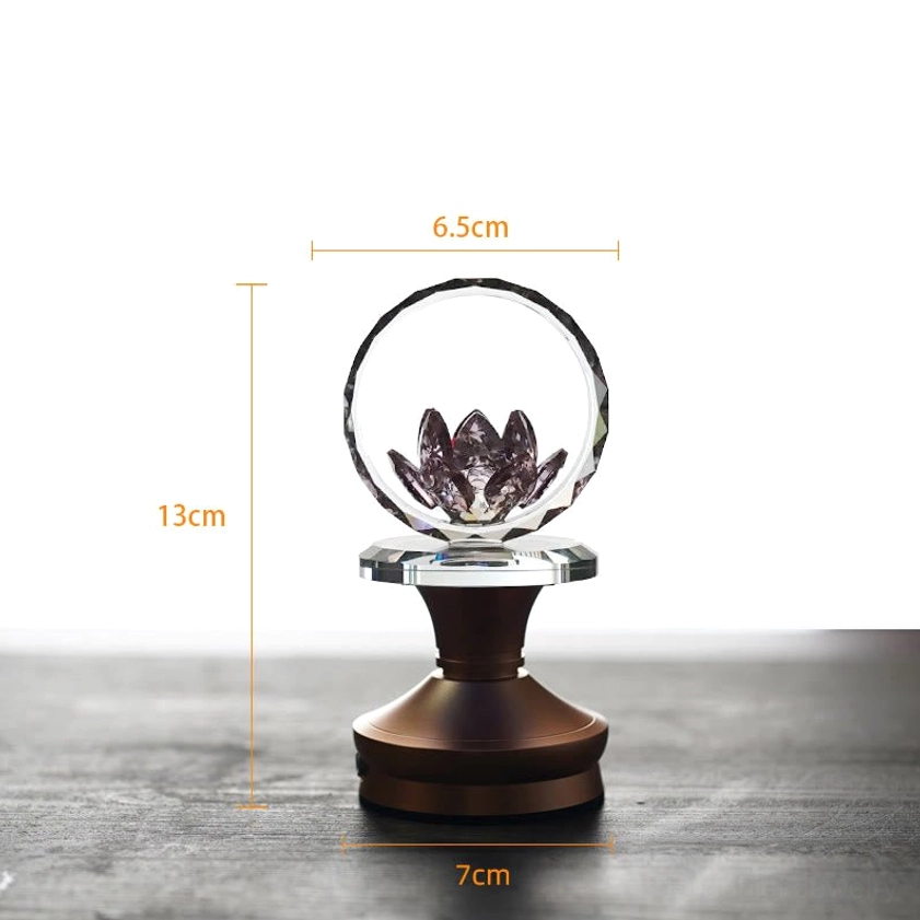 Medium lotus crystal night light with aluminum base and faceted hoop, display view