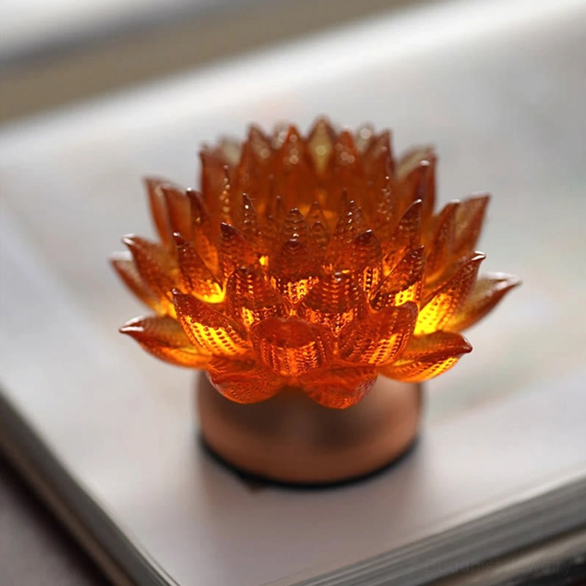Lotus liuli glass night light, Buddhist symbol of enlightenment and rebirth, home sanctuary
