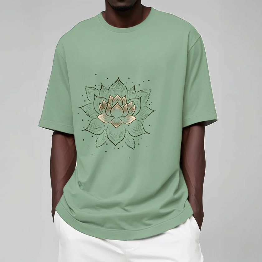 Lotus mandala Buddhist t-shirt back view, white ink print on premium cotton unisex fit