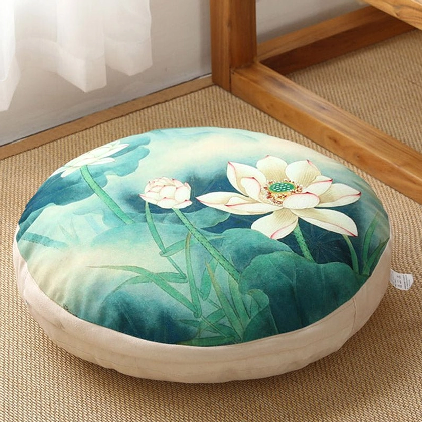 Detachable lotus meditation floor cushion medium aquamarine washable zippered cover