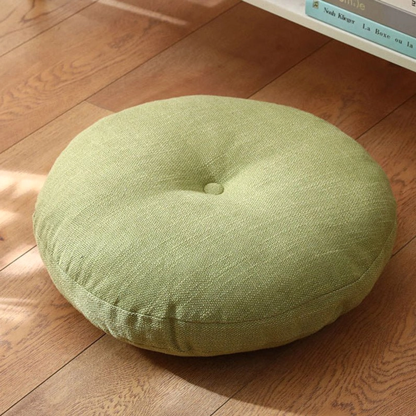 Removable lotus meditation floor cushion with zippered cover in calming medium aquamarine shade