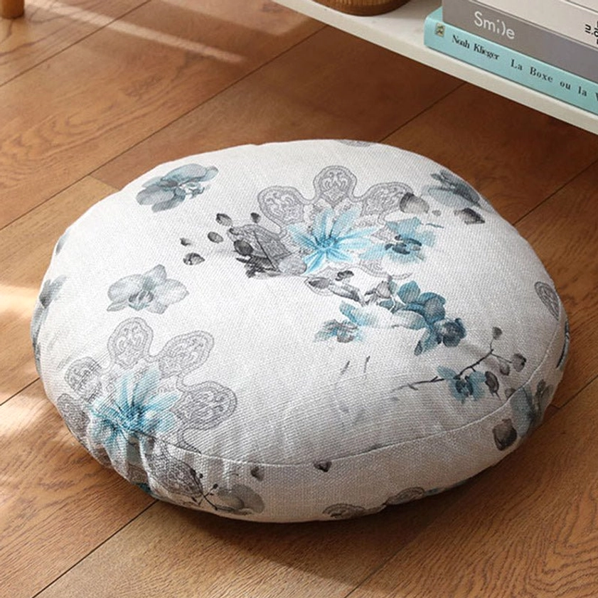 Lotus meditation floor cushion with removable zippered cover in light steel blue option