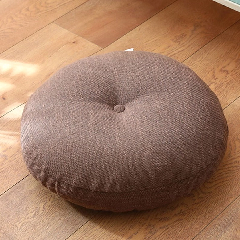 Removable lotus meditation floor cushion with washable linen cover in natural linen color