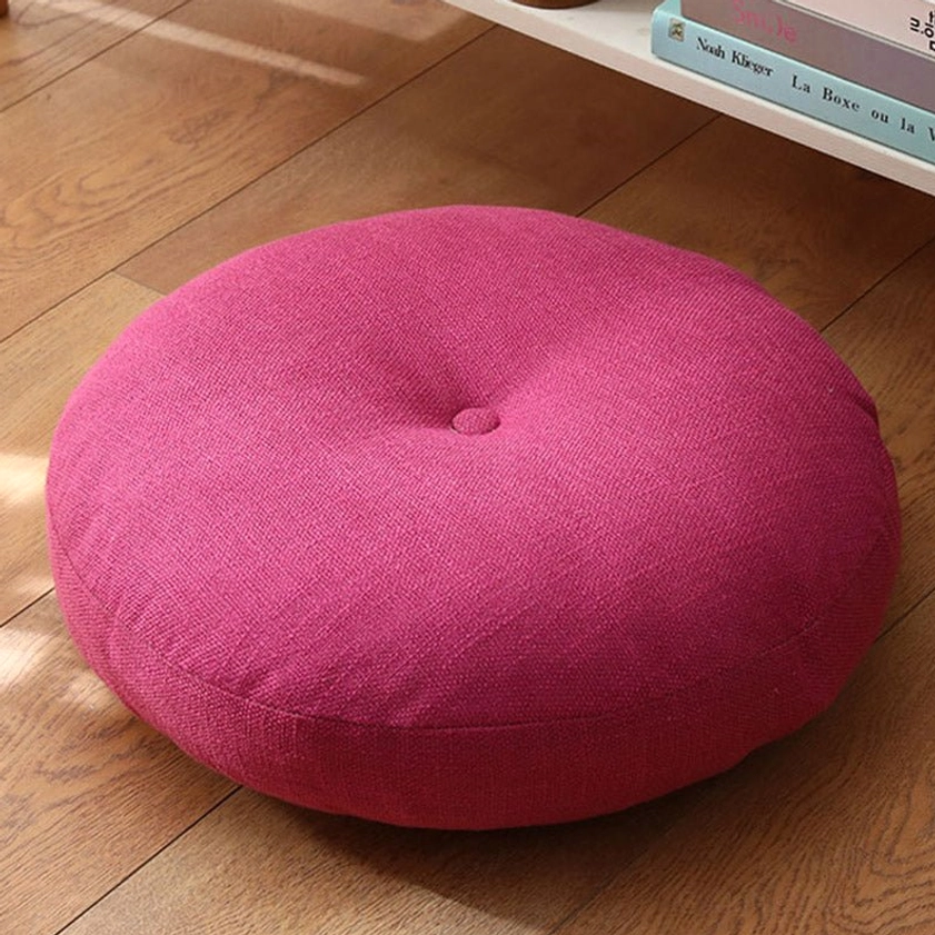 Removable lotus meditation floor cushion with zippered cover in pale goldenrod color