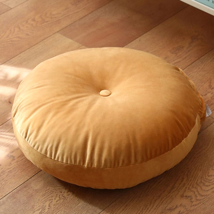 EPE foam filled lotus meditation seat cushion hand-tufted linen blend fabric detail view