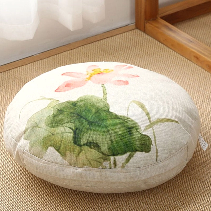 Removable lotus meditation seat cushion washable ivory cover central button tufting