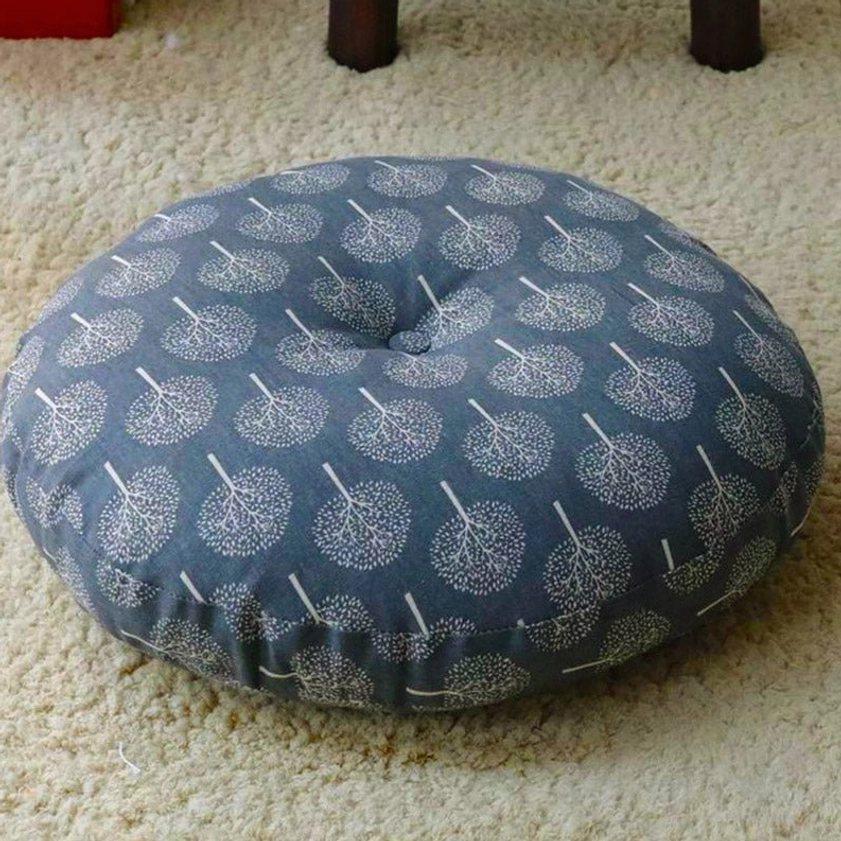 Non-detachable lotus meditation floor cushion sealed design in soft powder blue color