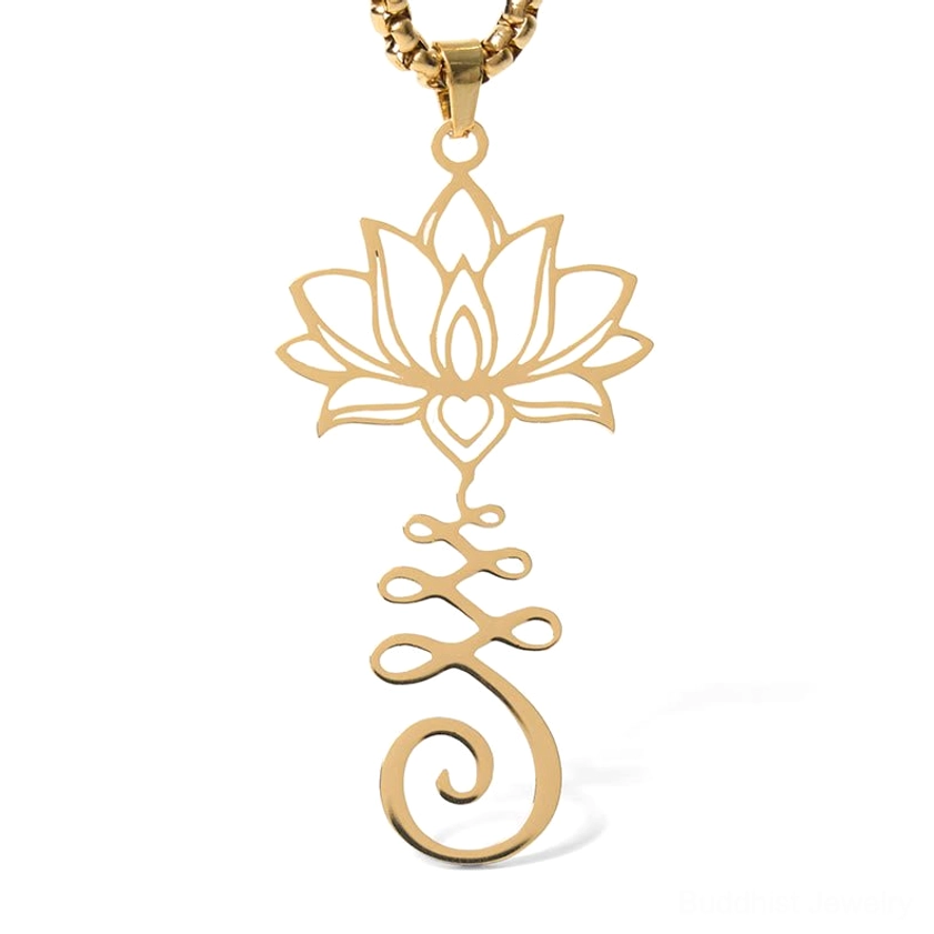 Black lotus spiritual pendant necklace showing complete chain and pendant from top-down perspective on neutral background
