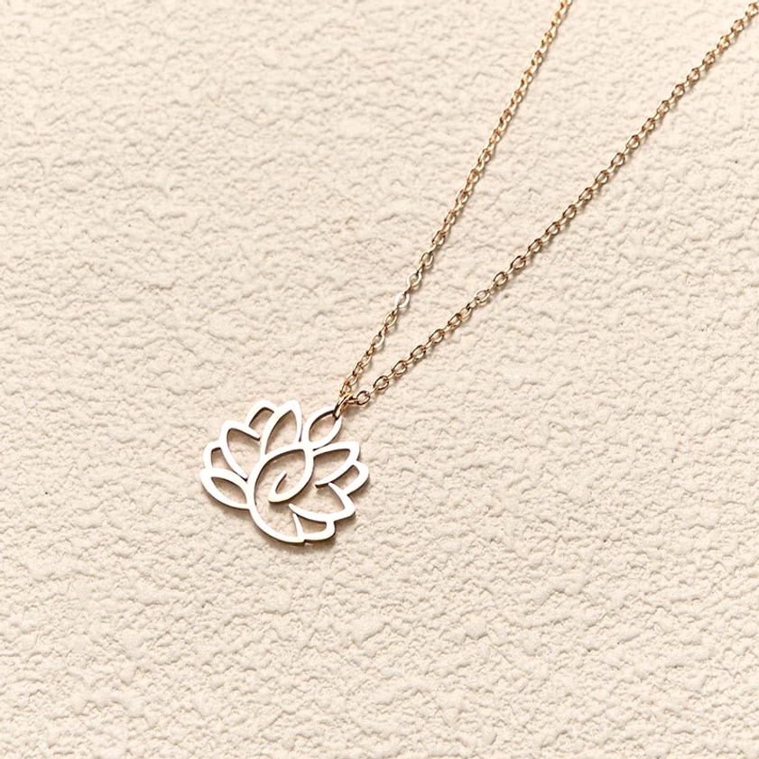 Lotus enlightenment necklace gift presentation styled with natural elements, perfect spiritual gift for meditation practitioners
