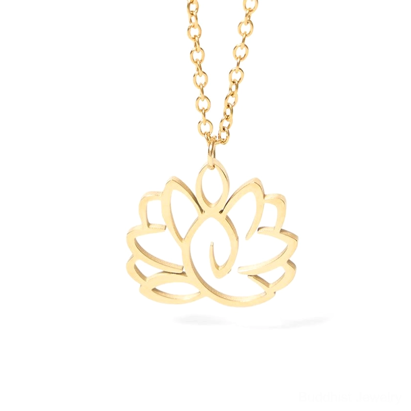 Hollow lotus necklace size comparison chart showing pendant dimensions and adjustable chain length in centimeters and inches