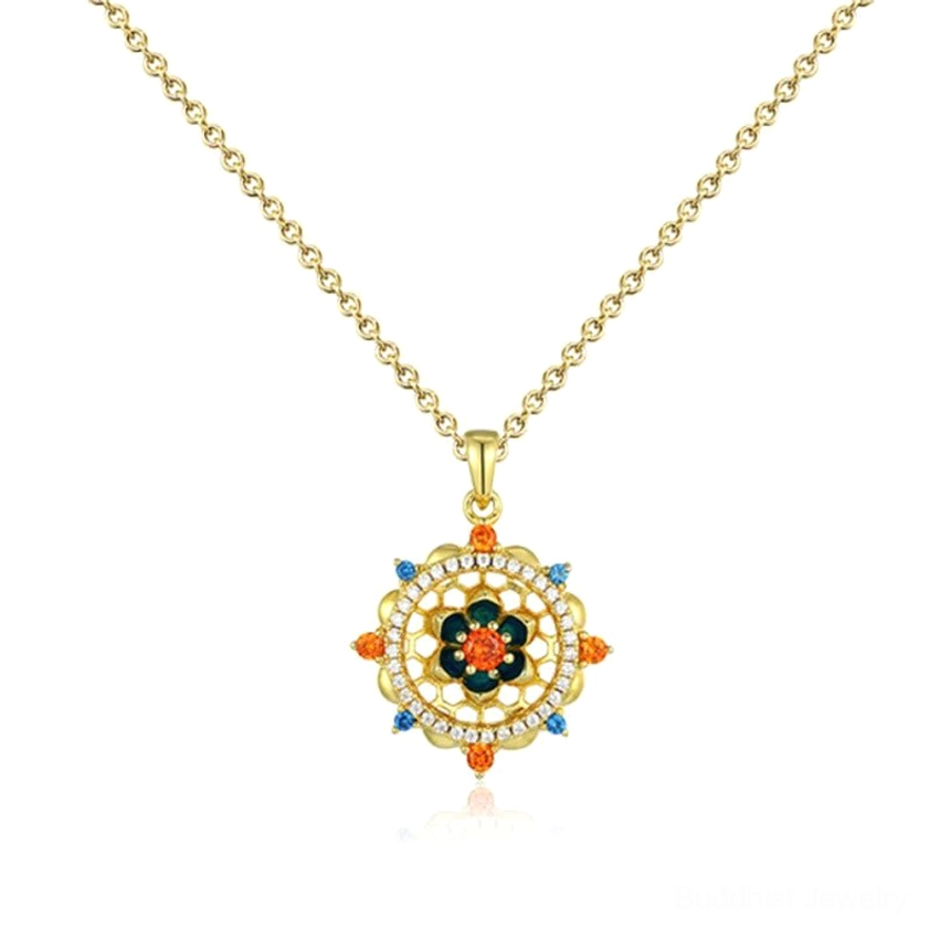Complete sterling silver lotus necklace flat lay, showing full chain and pendant design for spiritual protection