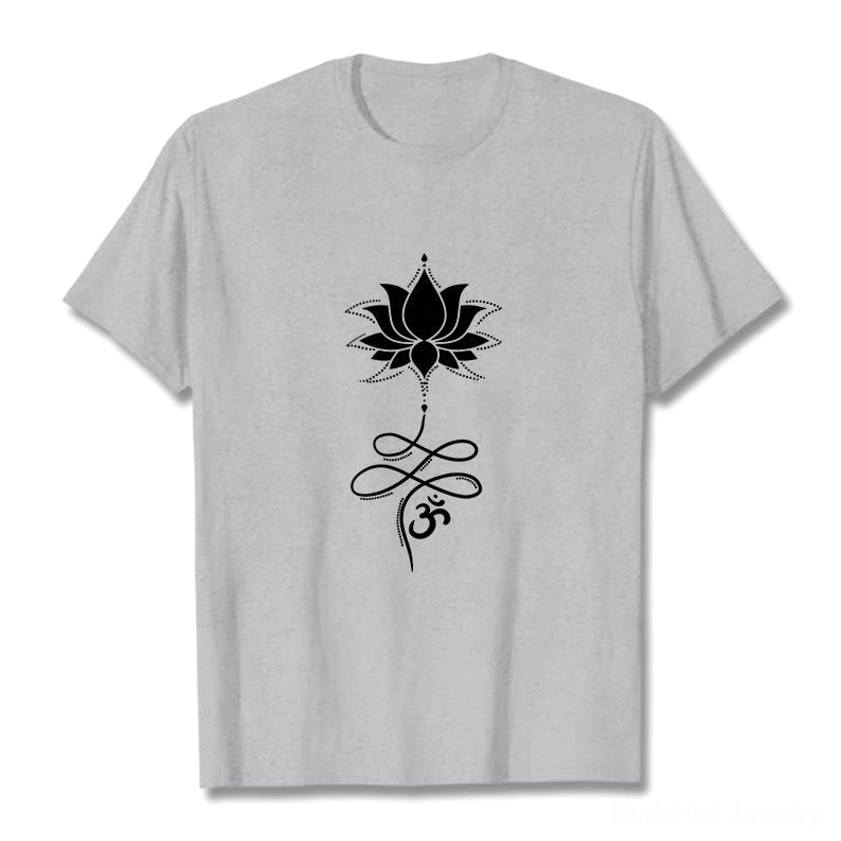 Premium quality 100 percent cotton Buddhist lotus om t-shirt showing fabric texture and print durability
