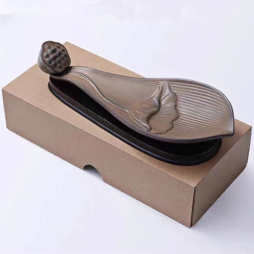 Buddhist lotus pod ceramic incense holder, meditation room decoration with serene spiritual ambiance