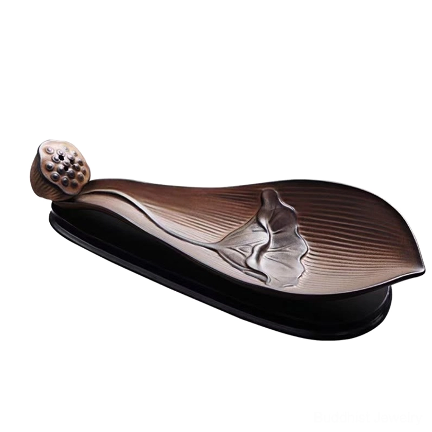 Lotus pod incense holder package contents showing handcrafted ceramic burner ready for incense burning meditation practice