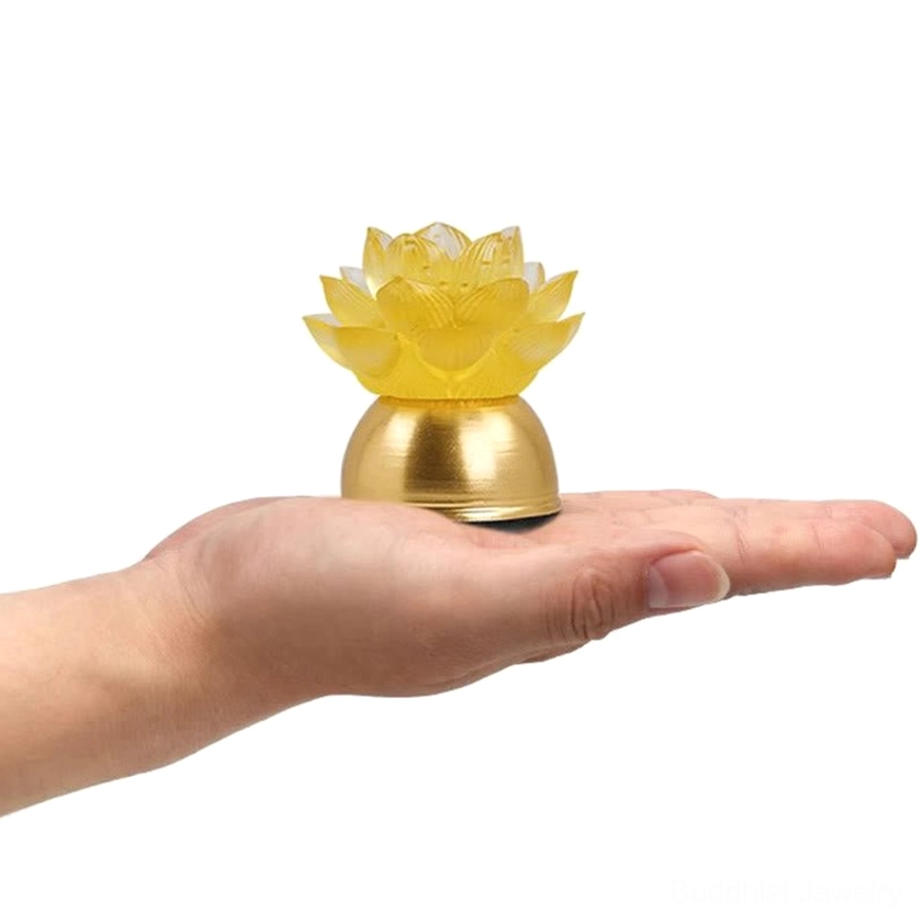 Lotus prayer light in ambient bedroom setting creating peaceful meditation space and spiritual atmosphere