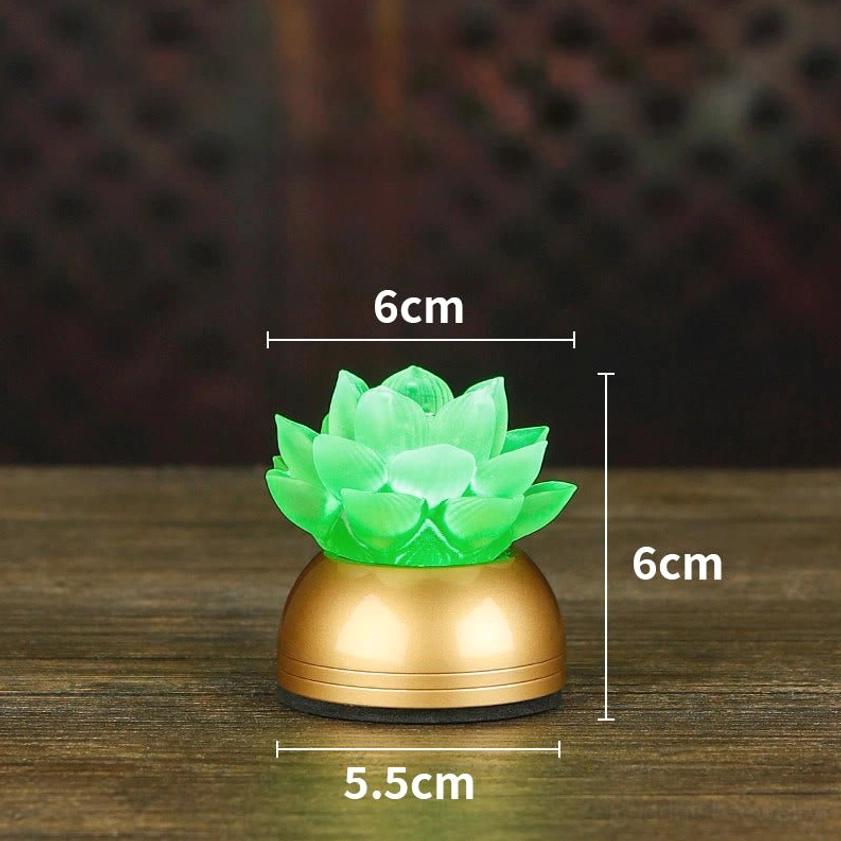 Copper green lotus prayer light combining traditional liuli glass with modern rechargeable technology