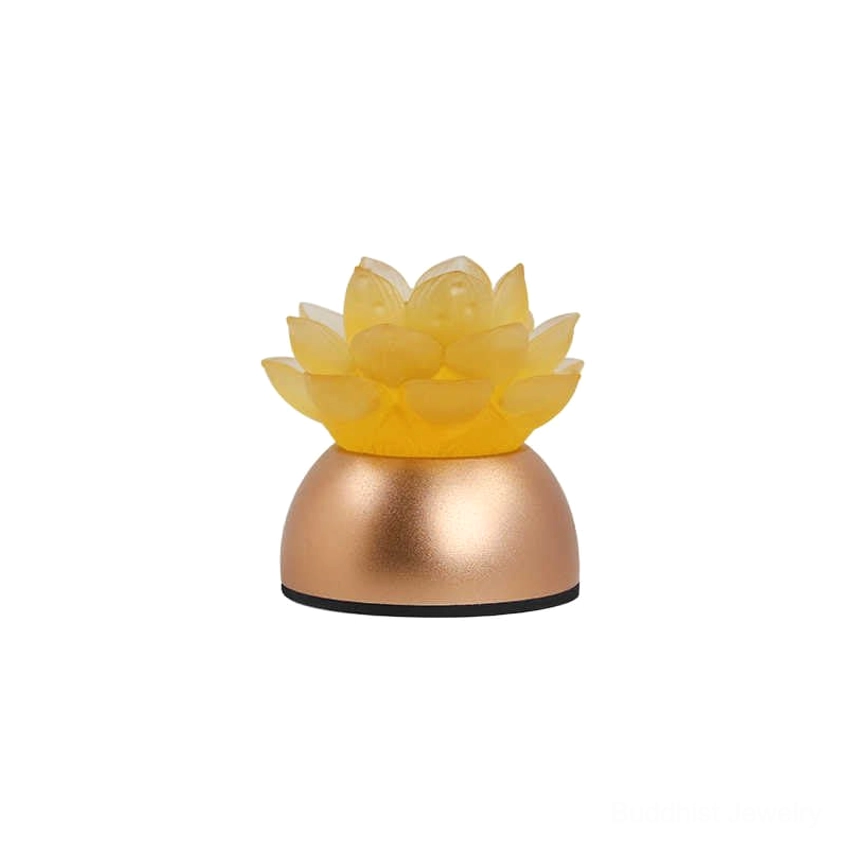 Lotus liuli glass prayer light with soft LED glow perfect for mindfulness practice and spiritual rituals