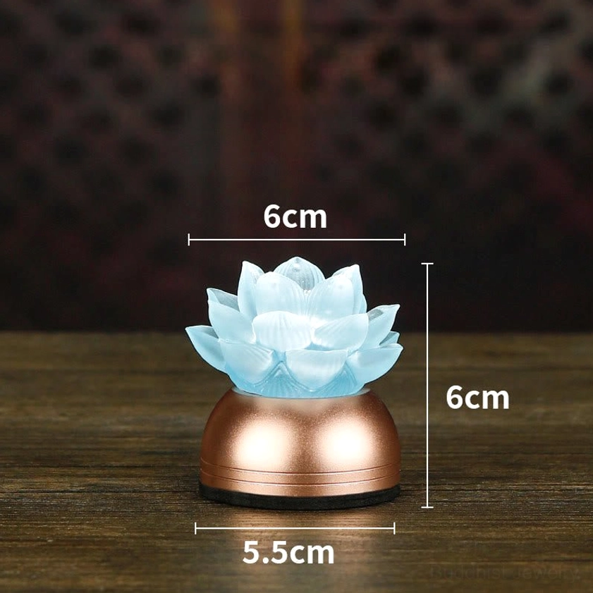 Light blue lotus prayer light bringing peaceful calming energy to home meditation practice