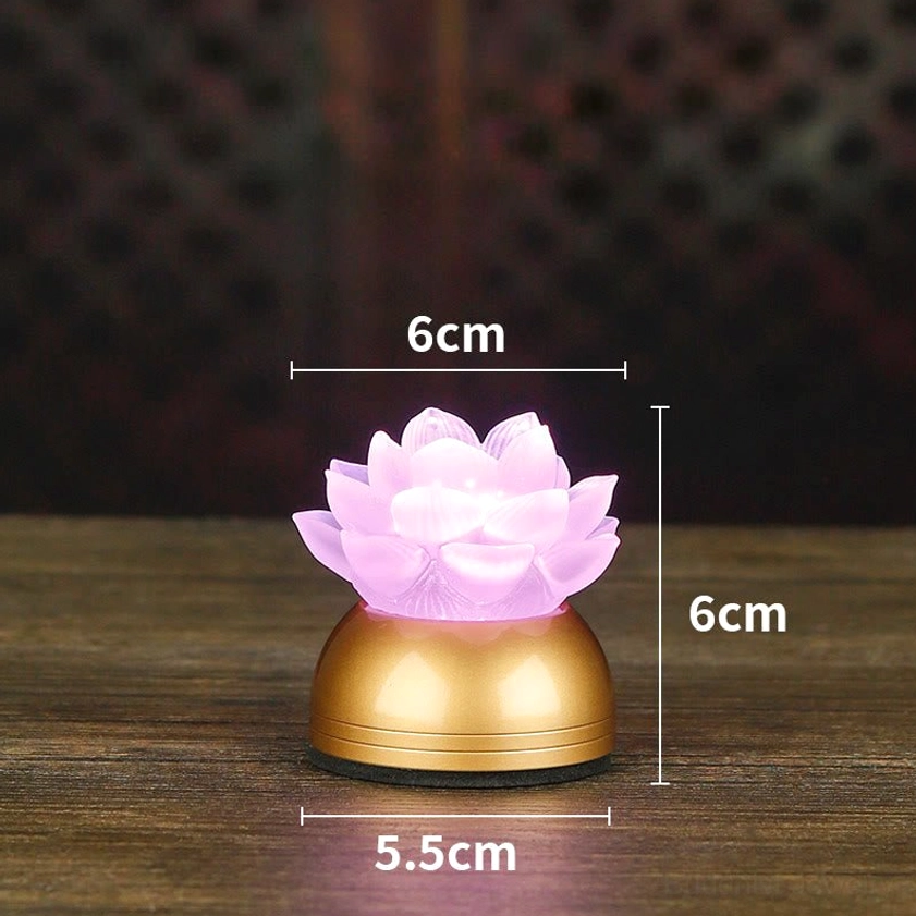 Pink lotus prayer light variant with rechargeable battery displayed in home spiritual setting