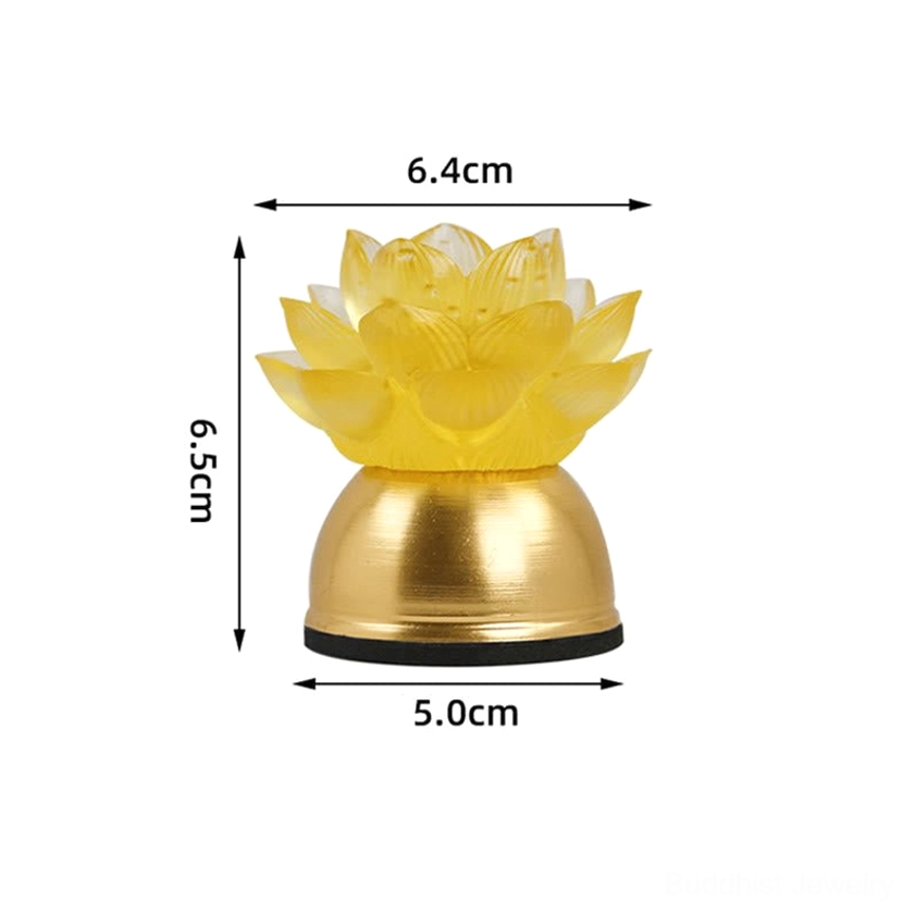 Multiple lotus prayer lights in different colors arranged on home altar for spiritual sanctuary setup
