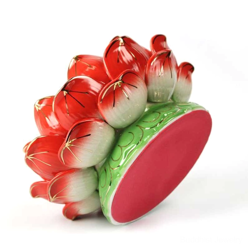 Lotus resin candle holder variant in lightweight sustainable resin material with elegant pink finish and green base for Buddhist altar