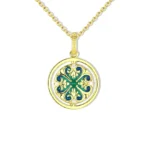 925 Sterling Silver Lotus Rotatable Pendant Necklace with blue enamel and zircon, front view on white background