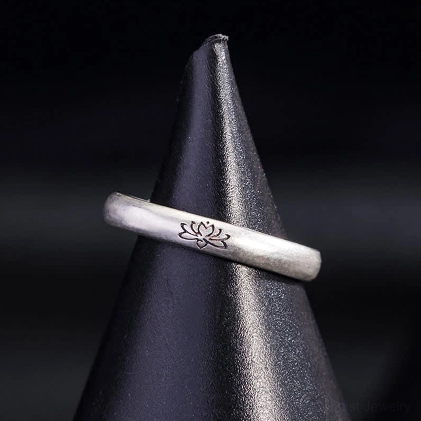 Buddhist Enlightenment Lotus Ring in Sterling Silver - Oblique Side Detail