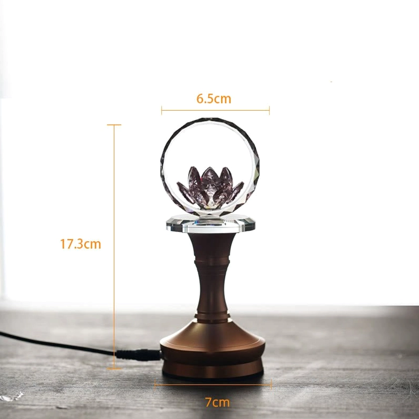Crystal lotus lamp with aluminum alloy base and faceted hoop, modern spiritual décor