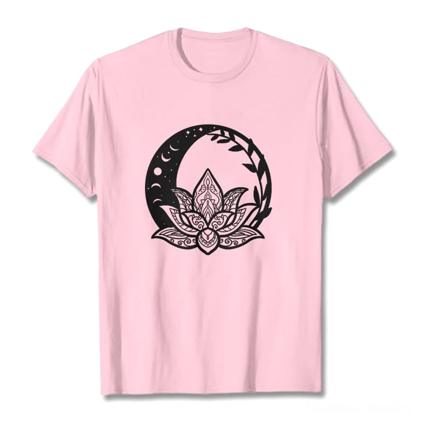 Sacred lotus sun moon spiritual graphic t-shirt multiple color options laid flat display