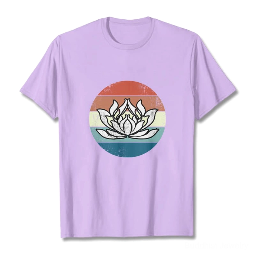 Multiple colors of sacred lotus Buddhist t-shirts displayed together showing color options