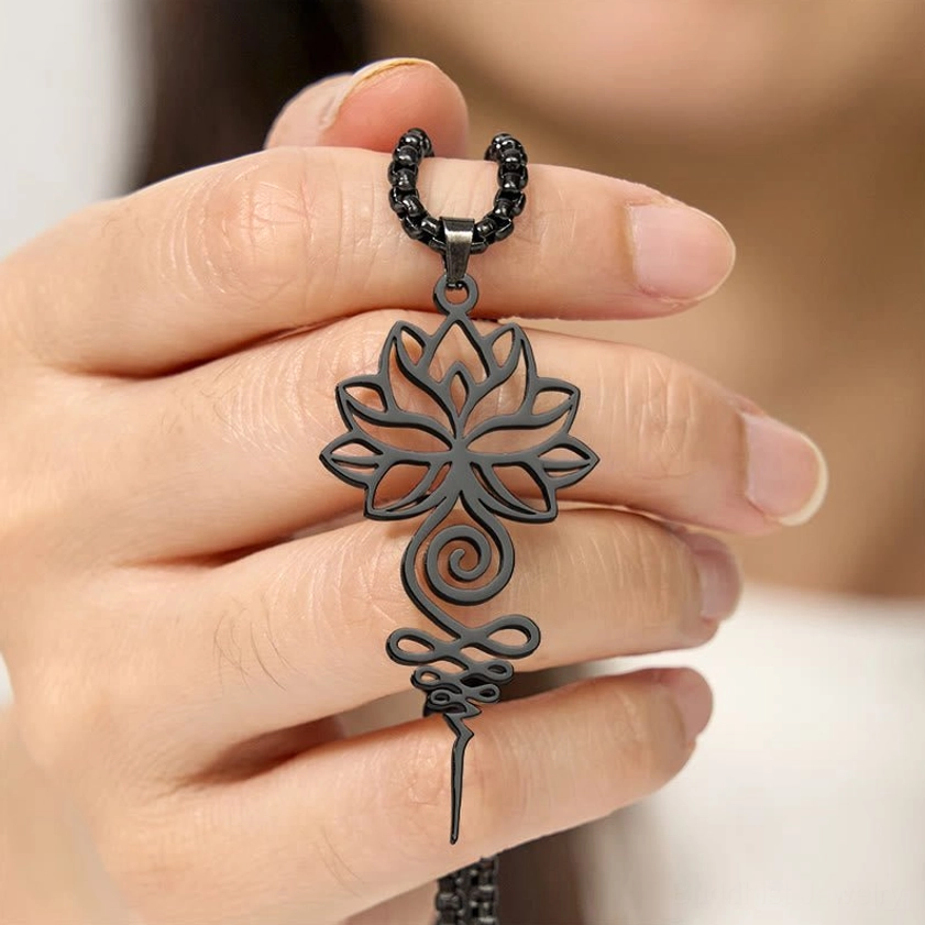 Lotus unalome spiritual enlightenment necklace collection view showing multiple color variations available