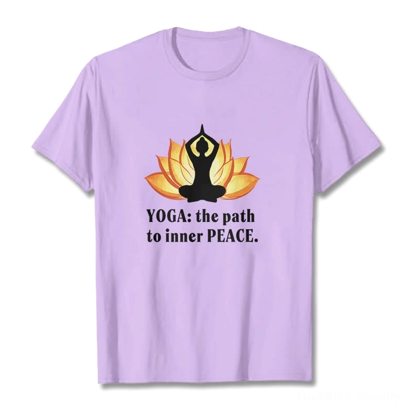 Light grey lotus yoga inner peace t-shirt flat lay front view chest print