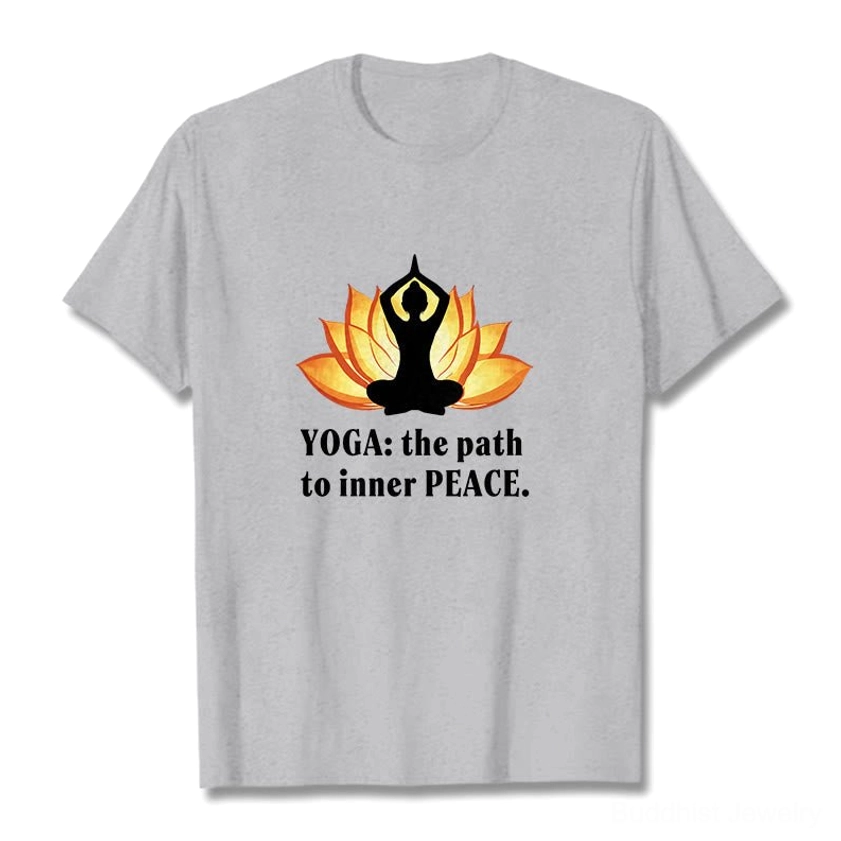 Light grey yoga inner peace t-shirt with lotus print multiple size options available