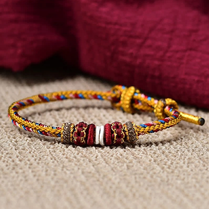 Handmade Buddhist red string luck bracelet adjustable sizing comfort fit spiritual protection