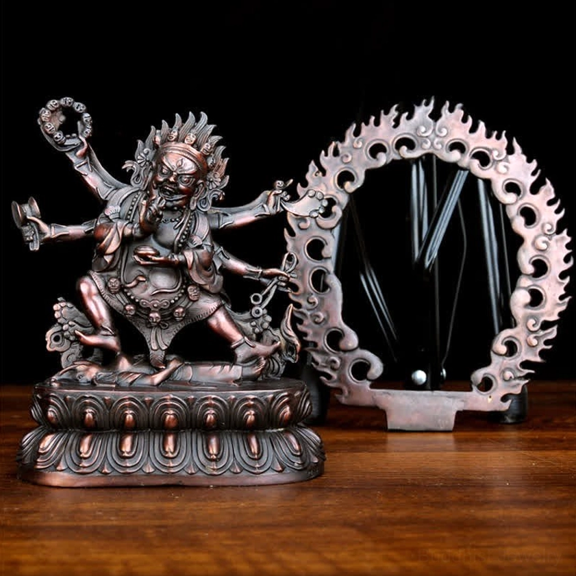 Mahakala six-armed Buddhist guardian statue - handcrafted pure copper for spiritual protection and meditation practice
