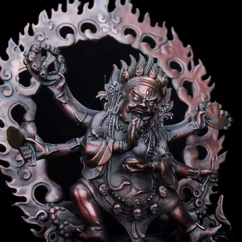 Mahakala deity copper statue showing complete multi-armed design with protective energy symbolism for spiritual home altar
