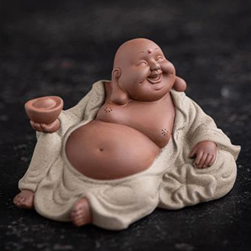 Maitreya Buddha handcrafted statue, traditional Buddhist art, prosperity and contentment symbol, home wellness decoration