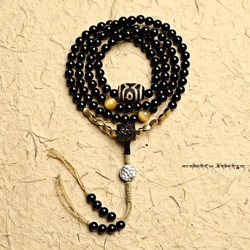 Mala beads meditation bracelet black onyx dzi inner peace grounding energy