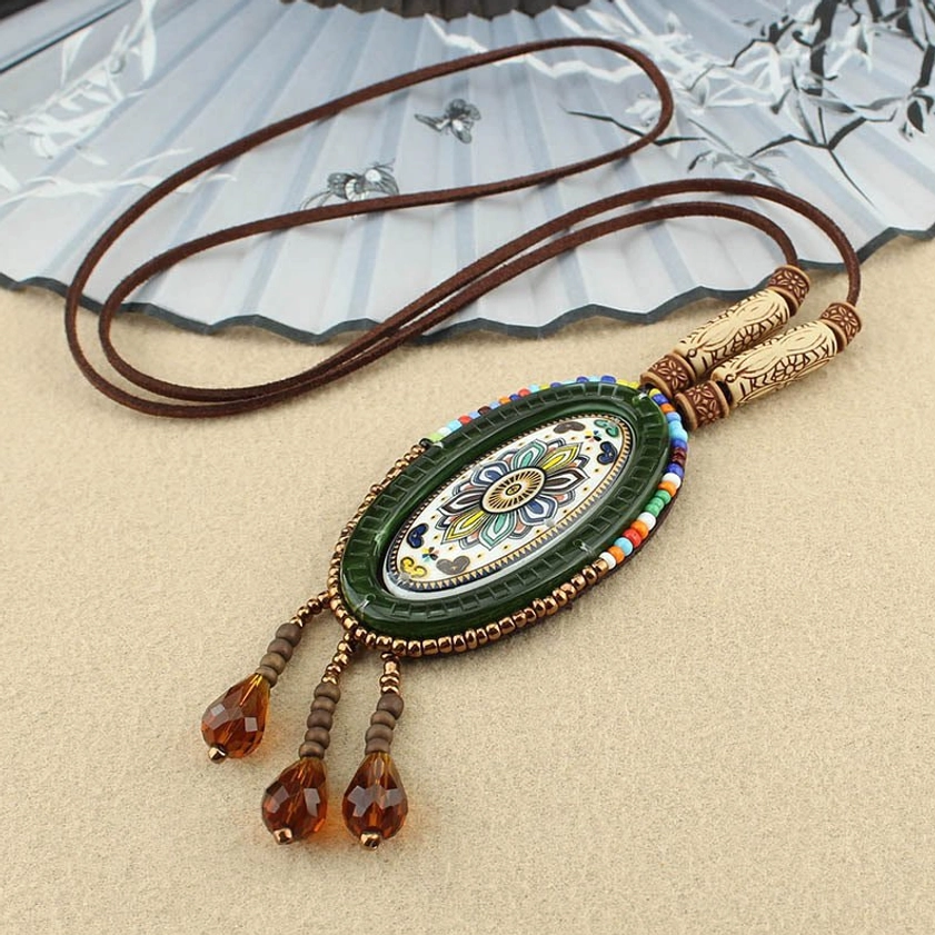 Handcrafted mandala beaded pendant necklace for Buddhist meditation and spiritual practice with focus enhancement