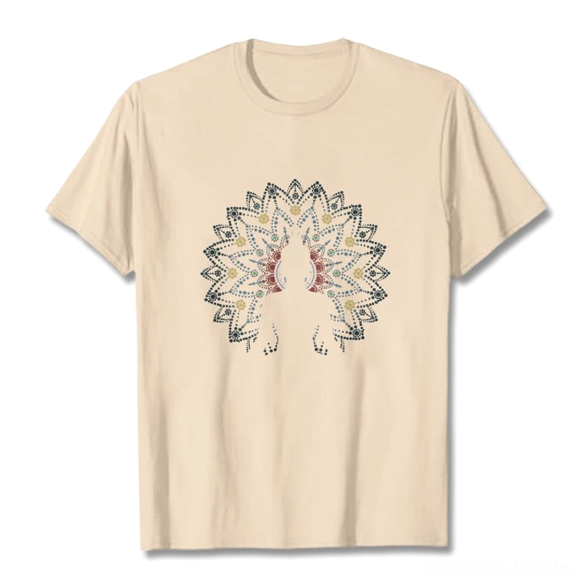 Buddhist mandala Buddha graphic t-shirt color variants light grey and light cyan options
