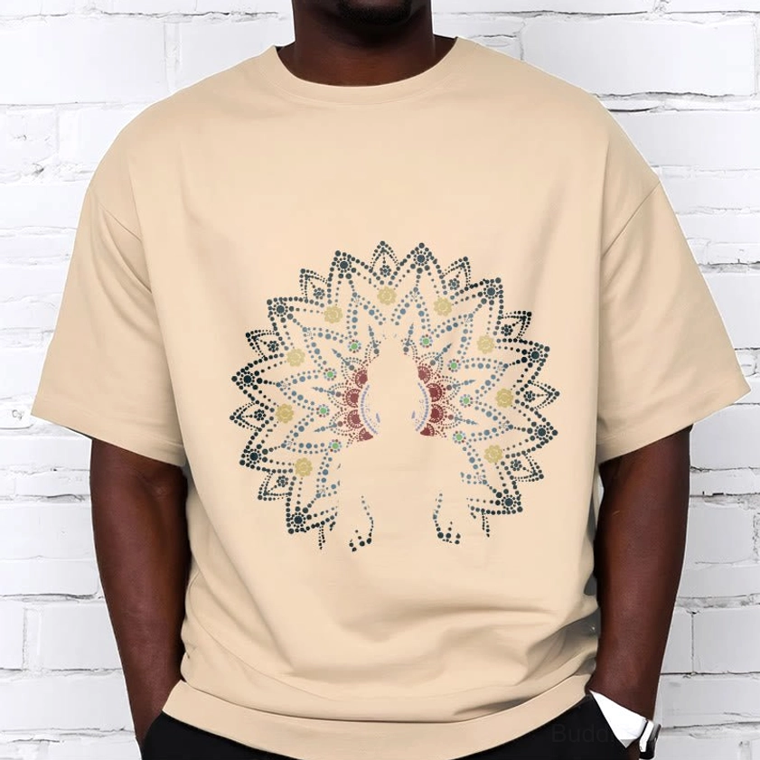 Premium cotton mandala Buddha tee fabric detail soft texture and print quality